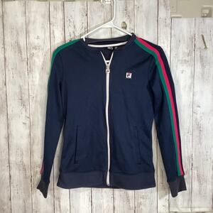 FILA Sport Jogging jacket -Ladies Size xs Navy Blue & Pink And Green Stripes